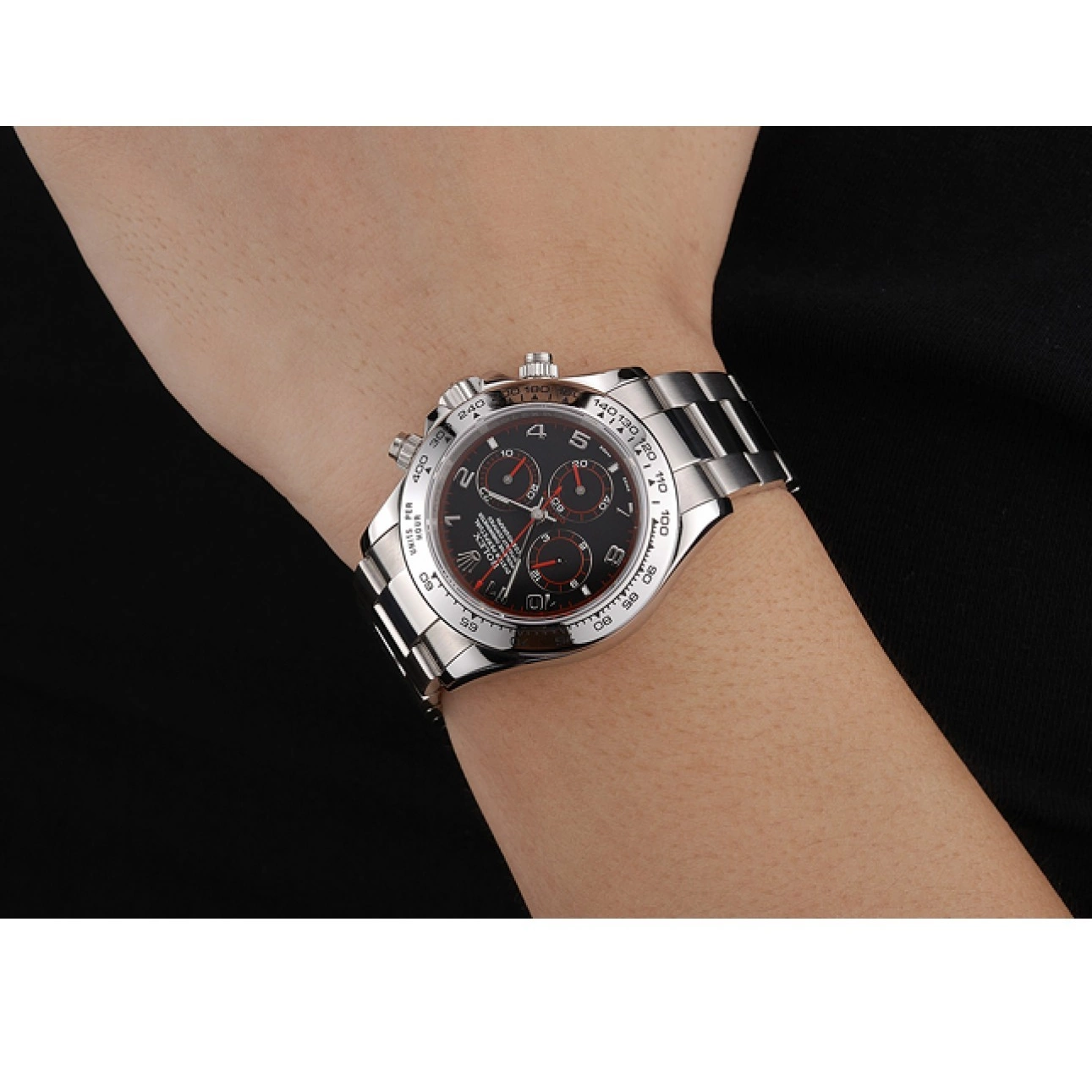 MiroTime 0825 Swiss Rolex Daytona Stainless Steel Bracelet Black Dial 80296